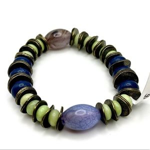 Amethyst,Aventurine, Lapis Polished Semi-Precious Stone Stretch Bracelet